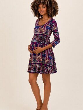 PinkBlush Maternity Art Deco Print Mini Dress Adjustable Belt Size L